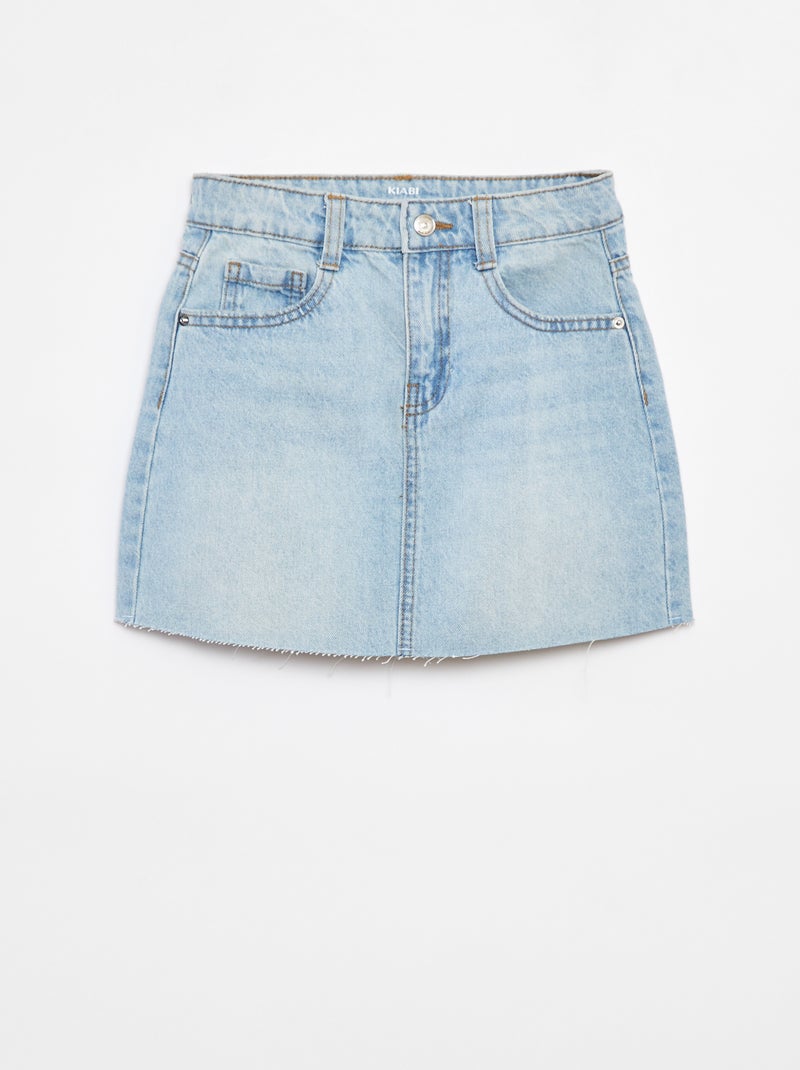 Korte effen spijkerrok met raw-cut afwerking Blauw - Kiabi