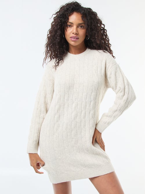 Korte, gebreide trui-jurk met kabelpatroon - Kiabi