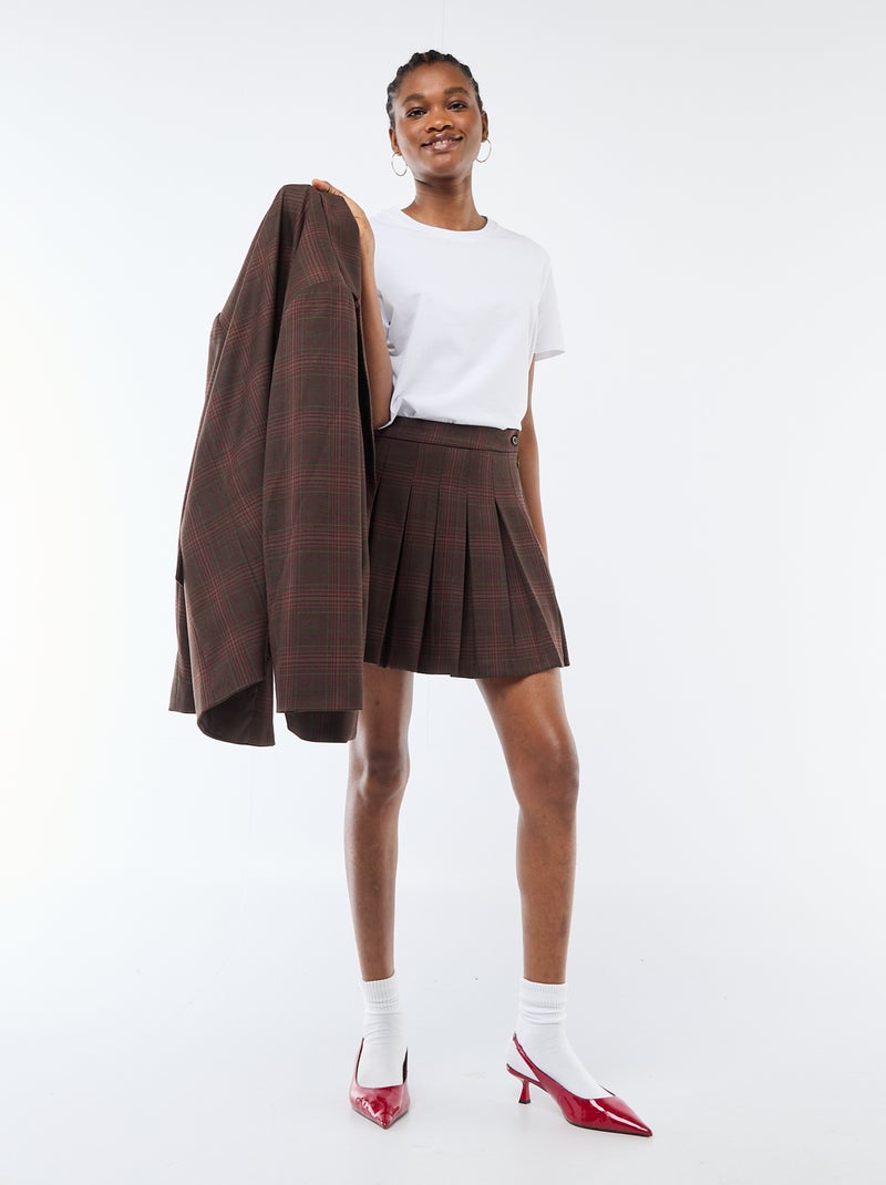 Korte geplooide rok met rits Bruin - Kiabi