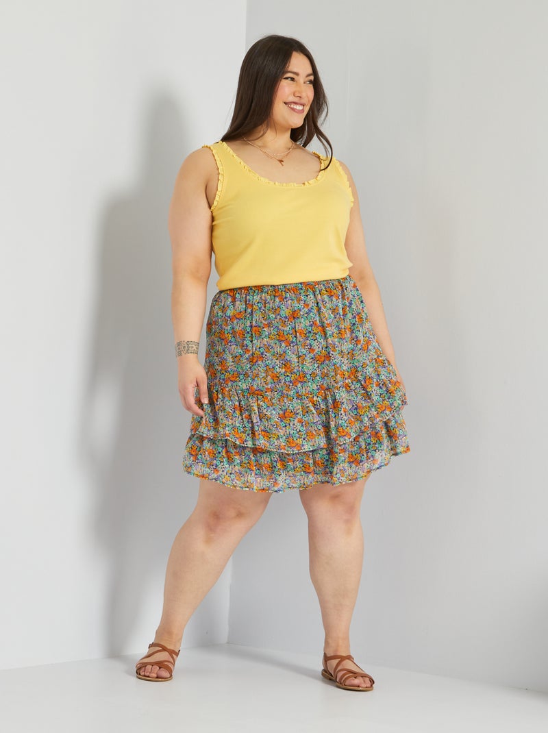 Korte, gerende rok met bloemenprint ORANJE - Kiabi