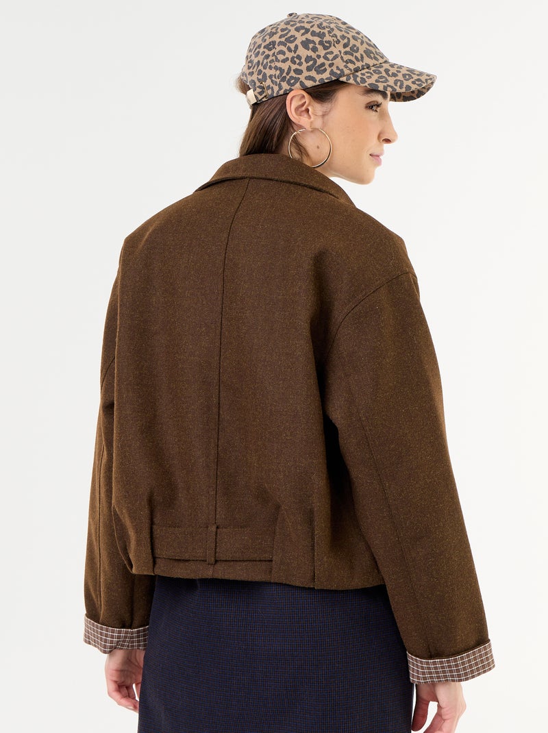 Korte jas in wollook met geïntegreerde riem Bruin - Kiabi