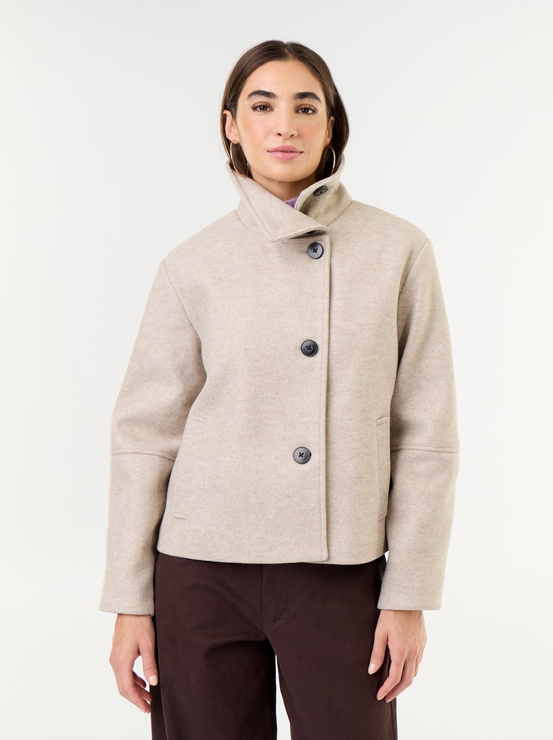 Korte jas met wollook Biege - Kiabi