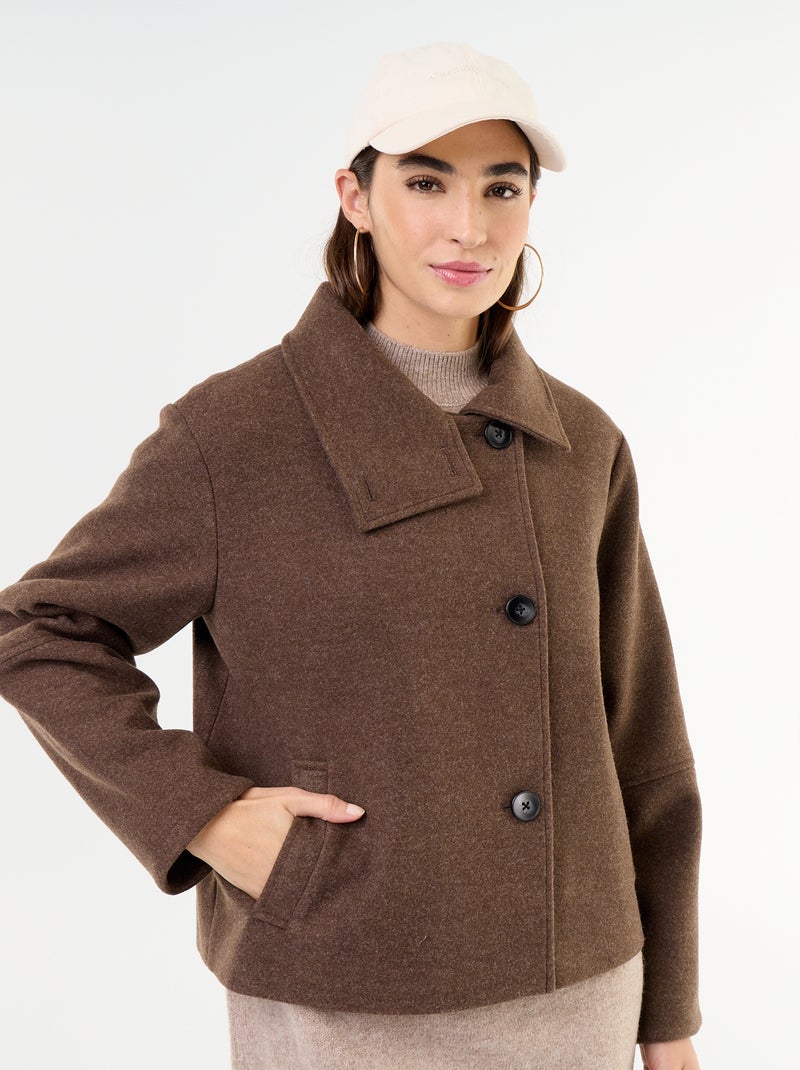 Korte jas met wollook Bruin - Kiabi
