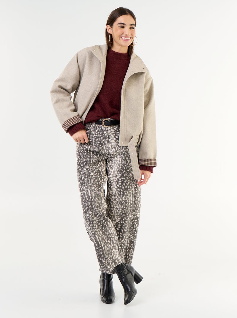Korte jas met wollook en geïntegreerde riem Biege - Kiabi