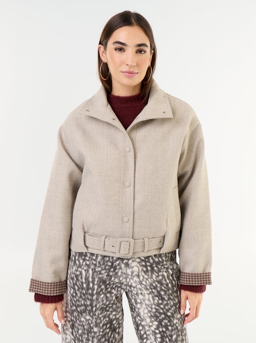 Korte jas met wollook en geïntegreerde riem - Kiabi