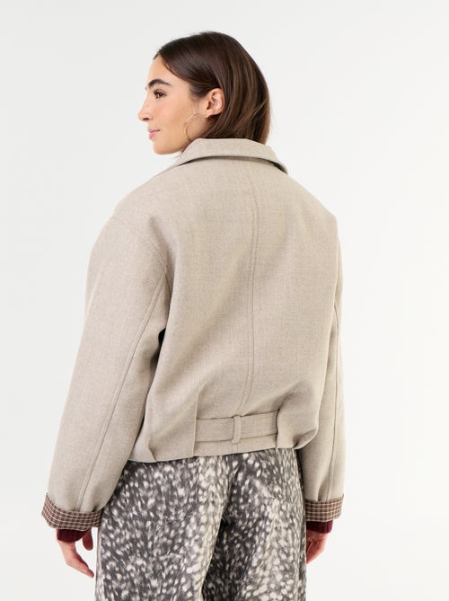 Korte jas met wollook en geïntegreerde riem - Kiabi