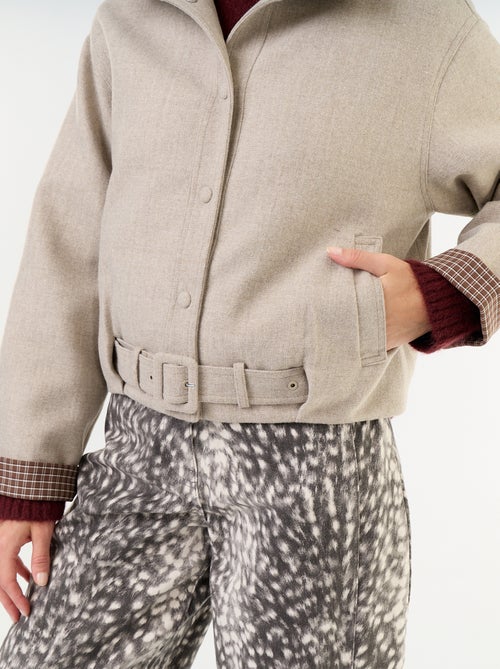Korte jas met wollook en geïntegreerde riem - Kiabi