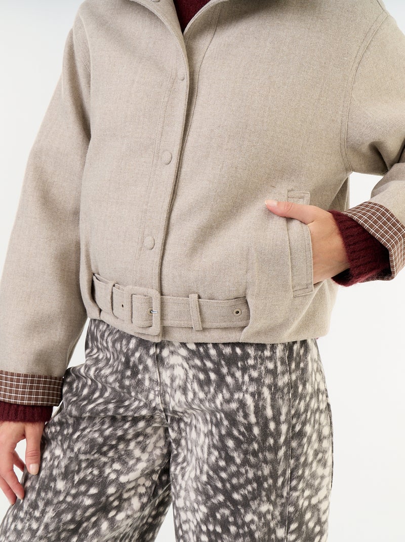 Korte jas met wollook en geïntegreerde riem Biege - Kiabi
