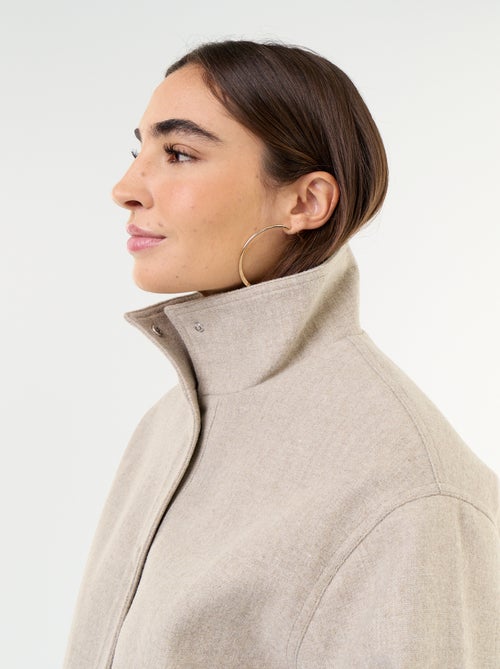 Korte jas met wollook en geïntegreerde riem - Kiabi