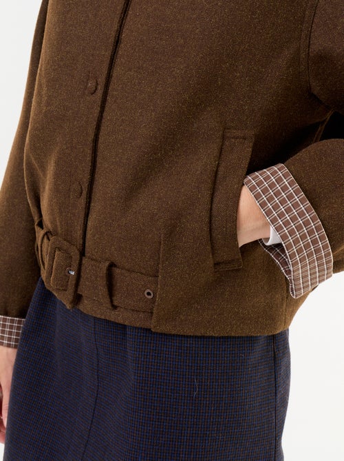 Korte jas met wollook en geïntegreerde riem - Kiabi