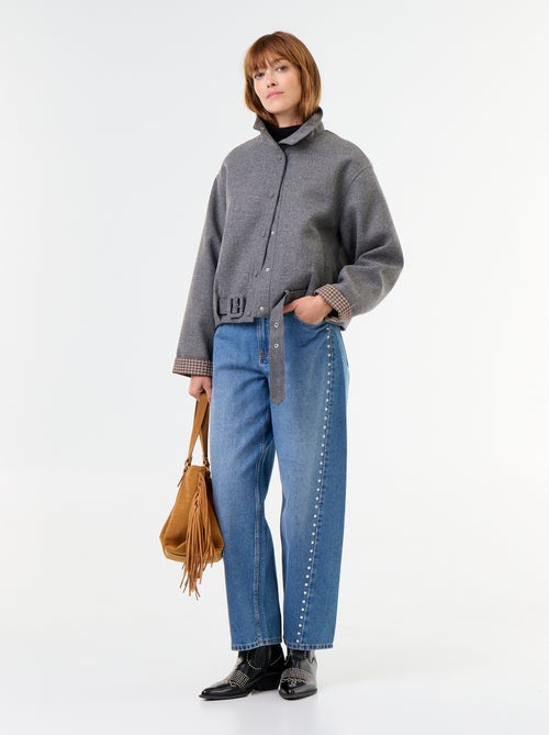 Korte jas met wollook en geïntegreerde riem - Kiabi