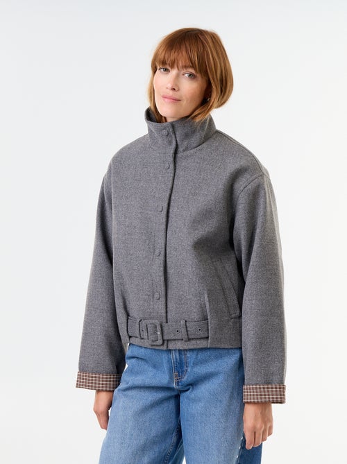 Korte jas met wollook en geïntegreerde riem - Kiabi