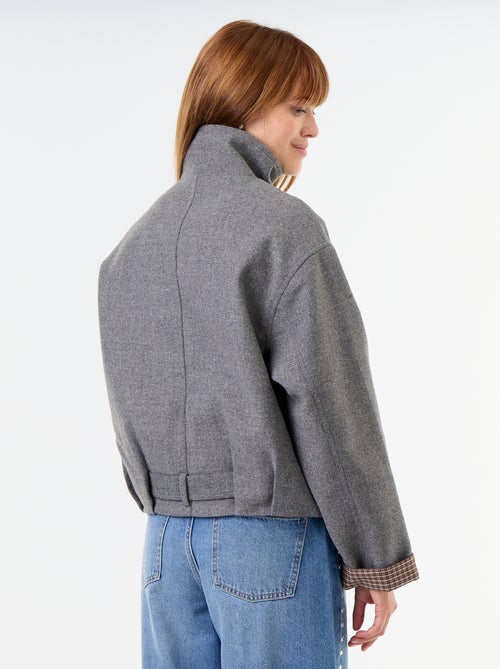 Korte jas met wollook en geïntegreerde riem - Kiabi