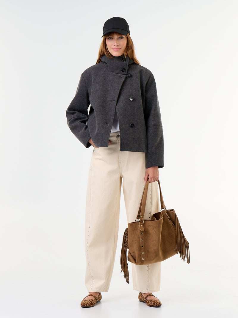 Korte jas met wollook Grijs - Kiabi
