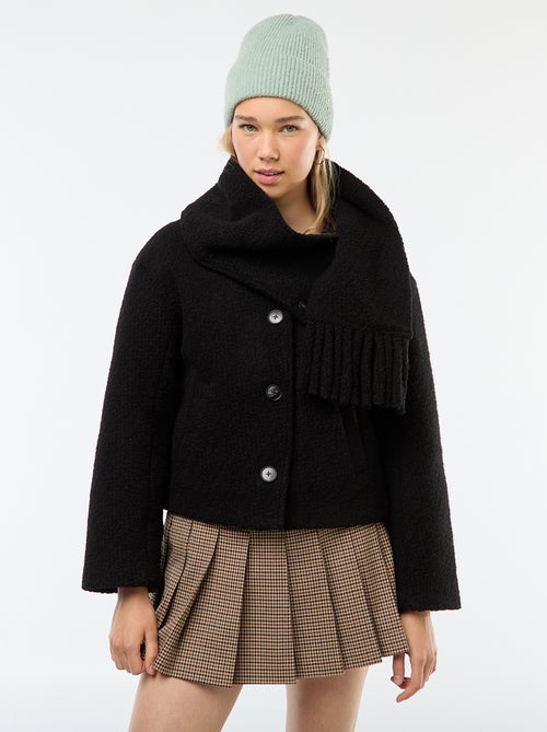 Korte jas van wolachtige stof met afneembare sjaal - Kiabi