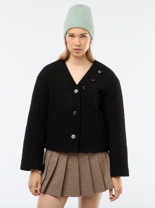 Korte jas van wolachtige stof met afneembare sjaal - Kiabi