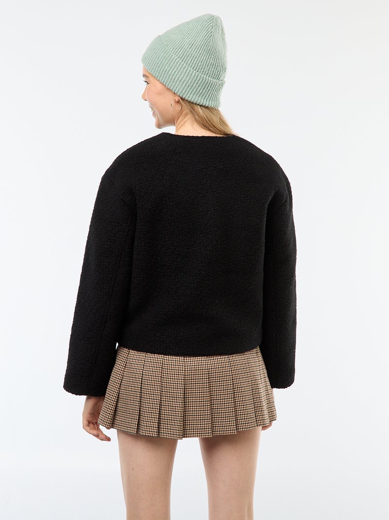 Korte jas van wolachtige stof met afneembare sjaal zwart - Kiabi