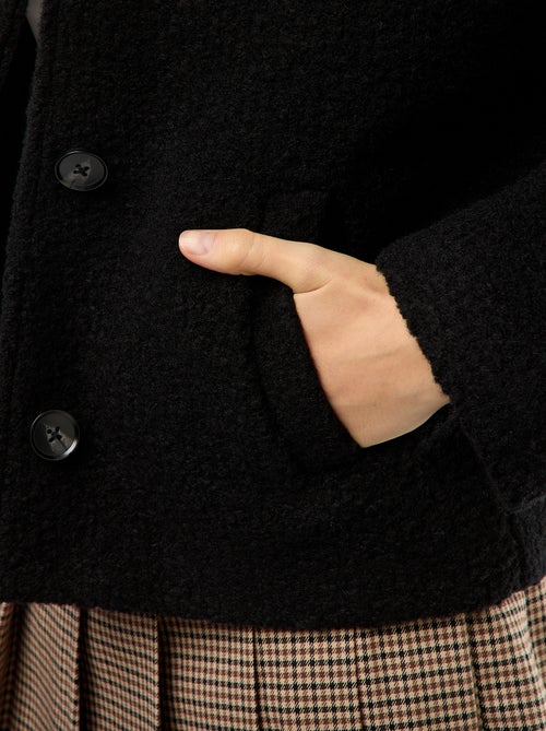 Korte jas van wolachtige stof met afneembare sjaal - Kiabi