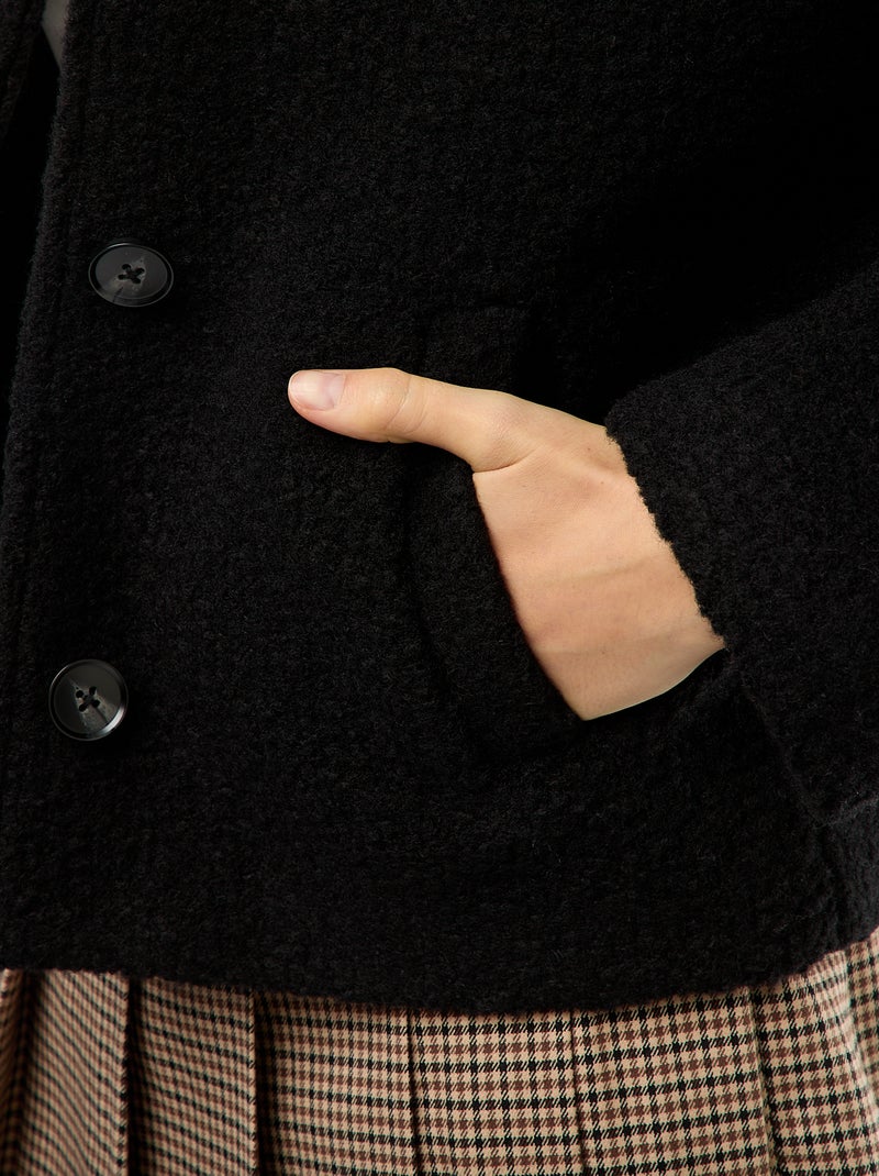 Korte jas van wolachtige stof met afneembare sjaal zwart - Kiabi