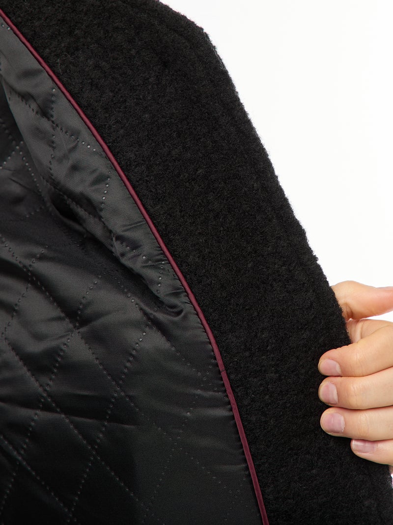 Korte jas van wolachtige stof met afneembare sjaal zwart - Kiabi