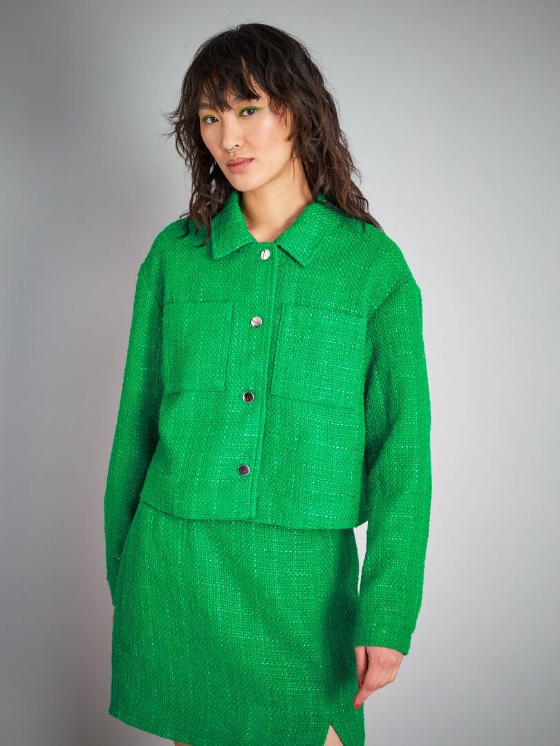 Korte jasje van tweedstof groen - Kiabi