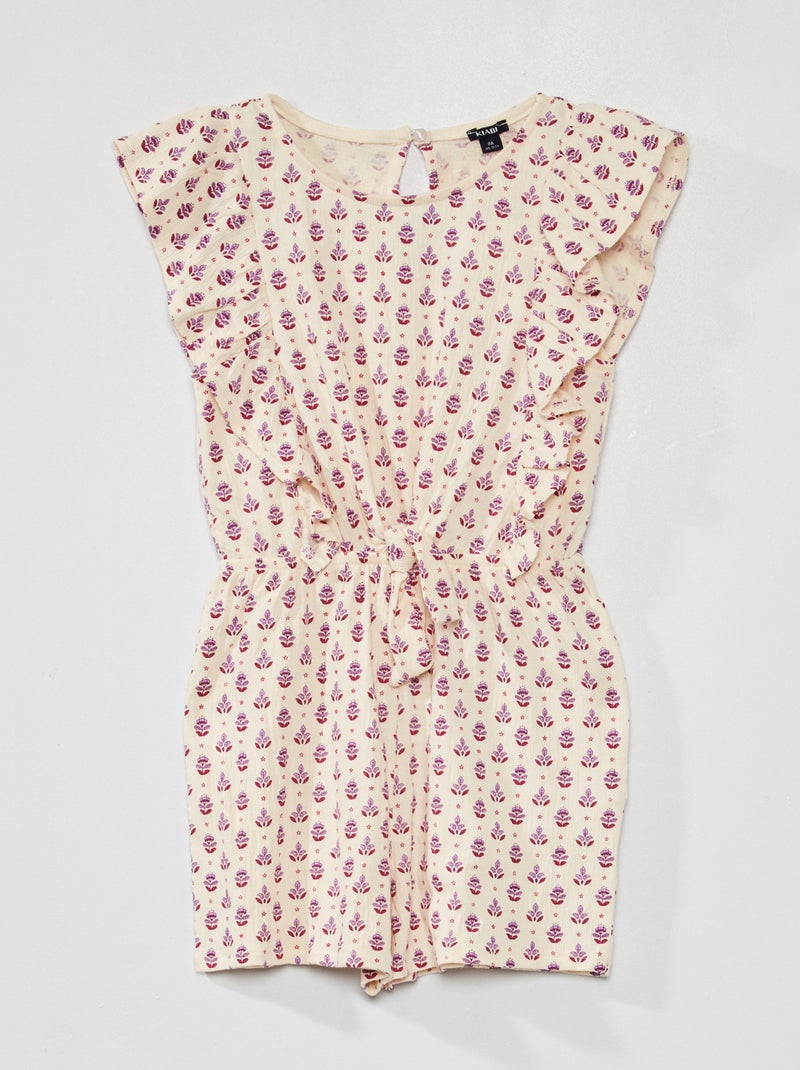 Korte jumpsuit met bloemmotief WIT - Kiabi