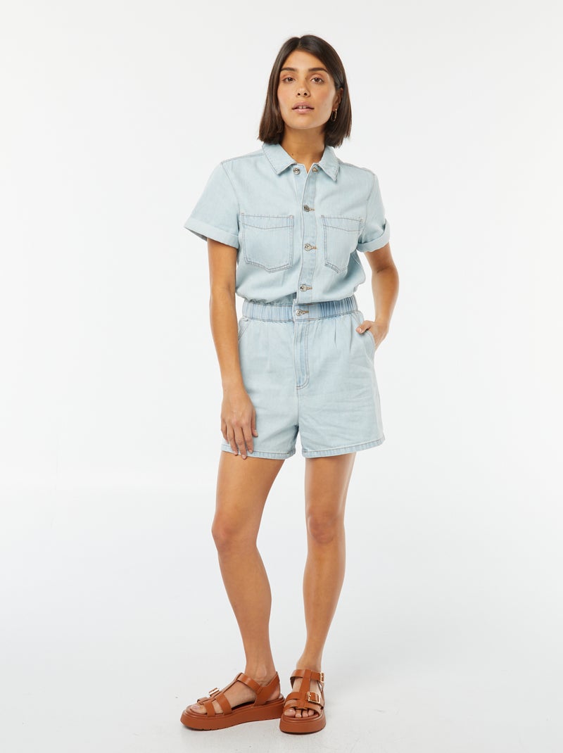Korte jumpsuit met korte mouw met omgeslagen boordje BLAUW - Kiabi