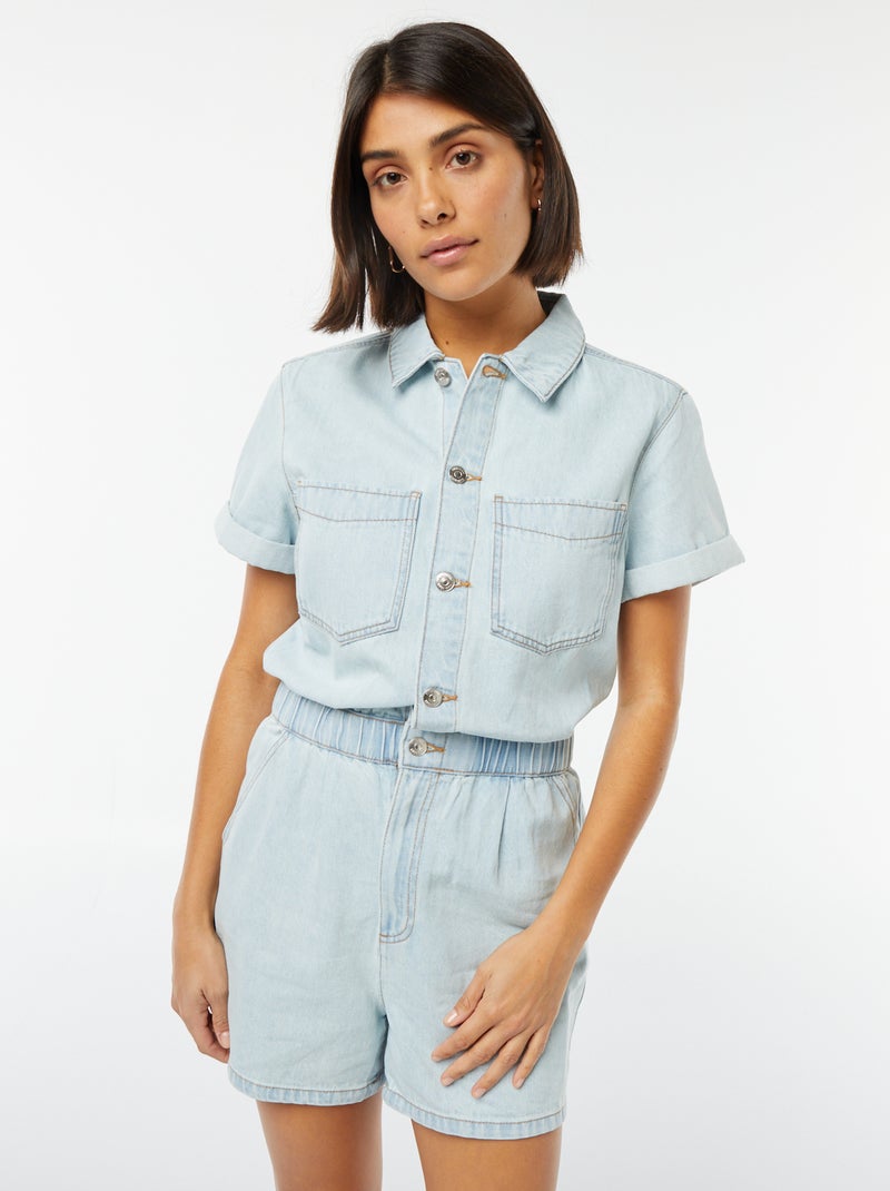 Korte jumpsuit met korte mouw met omgeslagen boordje BLAUW - Kiabi