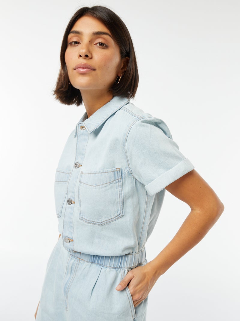 Korte jumpsuit met korte mouw met omgeslagen boordje BLAUW - Kiabi