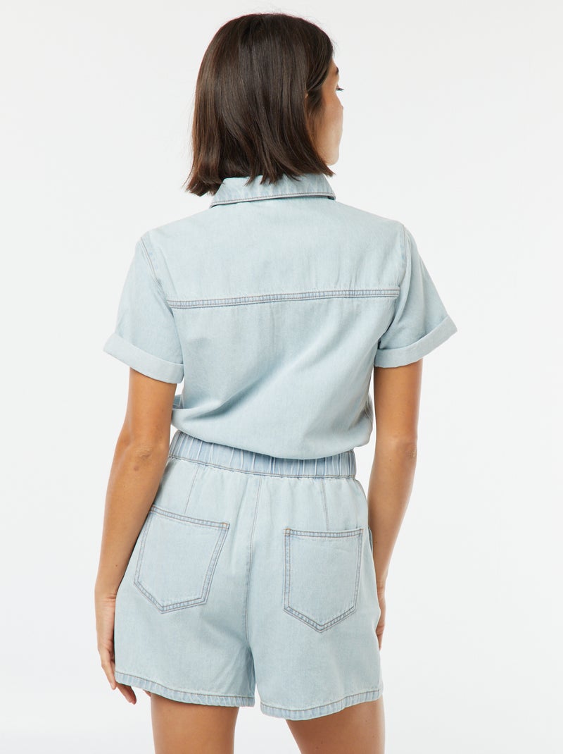 Korte jumpsuit met korte mouw met omgeslagen boordje BLAUW - Kiabi