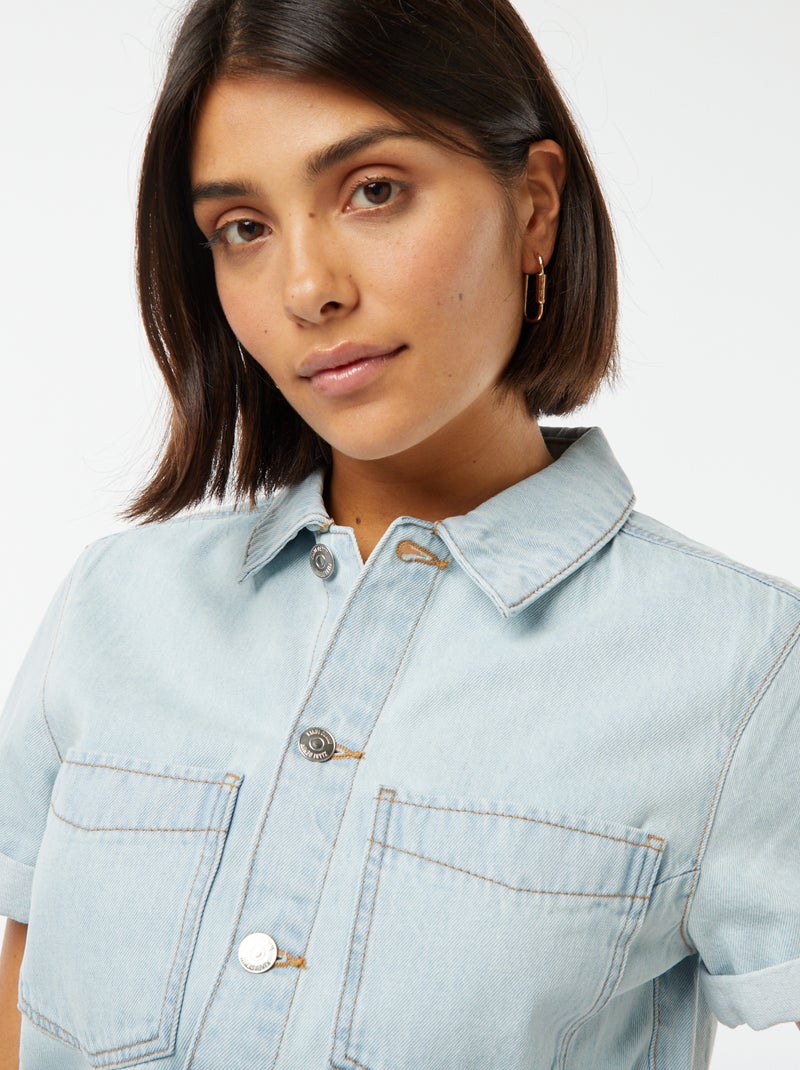 Korte jumpsuit met korte mouw met omgeslagen boordje BLAUW - Kiabi