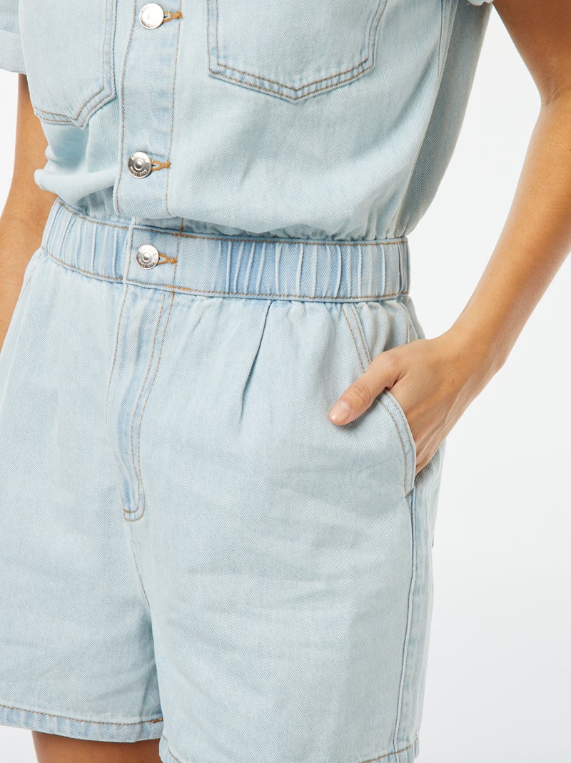Korte jumpsuit met korte mouw met omgeslagen boordje BLAUW - Kiabi
