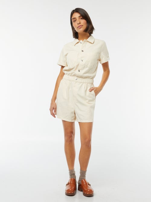 Korte jumpsuit met korte mouw met omgeslagen boordje - Kiabi
