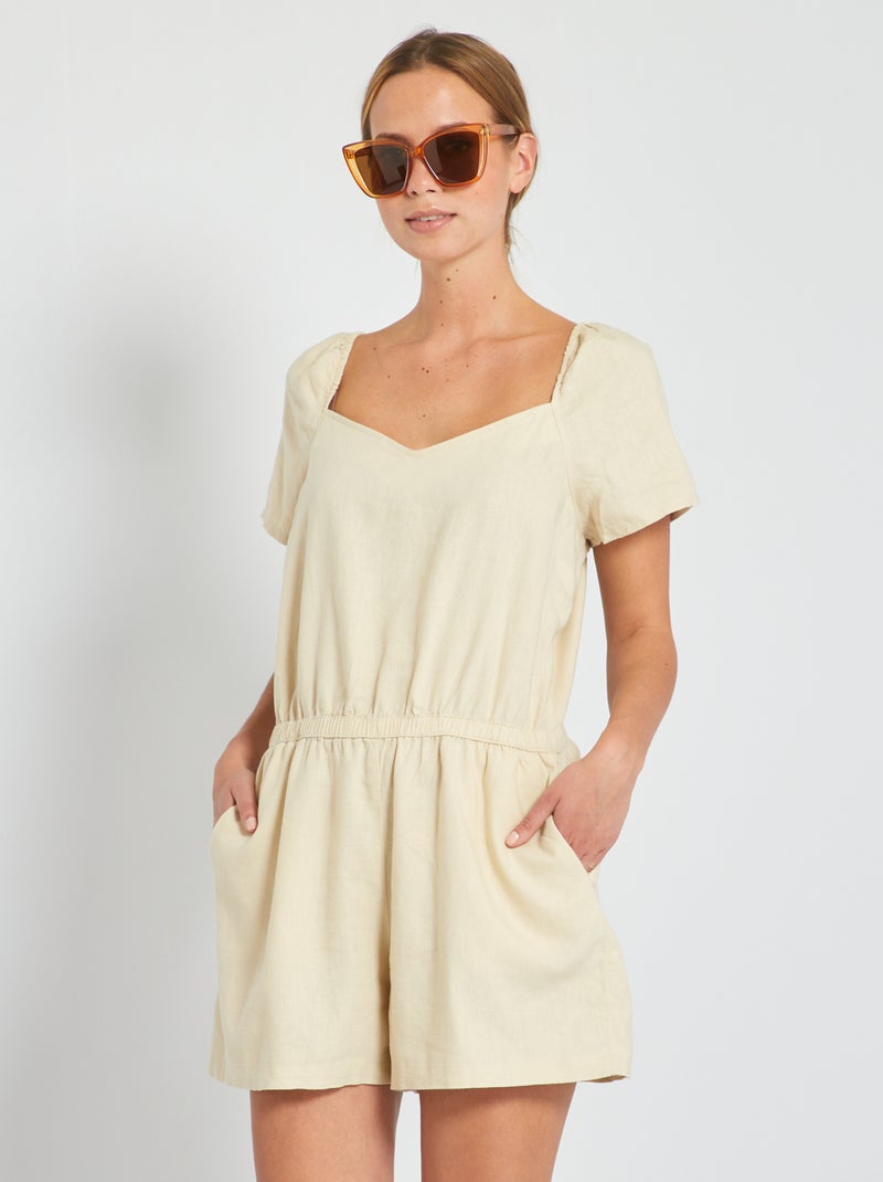 Korte jumpsuit met overslag beige - Kiabi