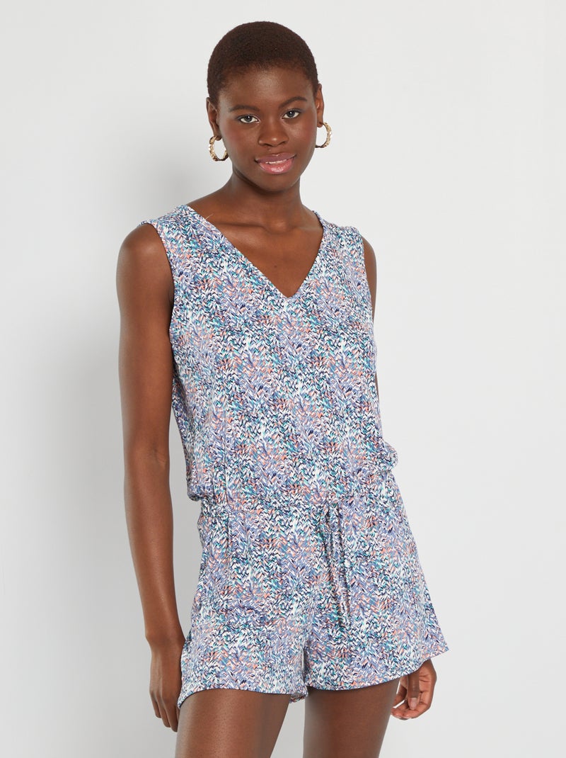 Korte jumpsuit met satijnglans BLAUW - Kiabi