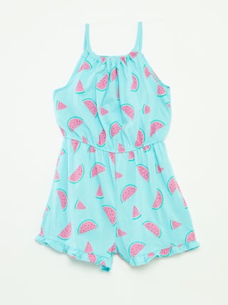 Korte jumpsuit met schouderbandjes en print