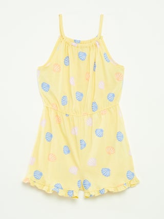 Korte jumpsuit met schouderbandjes en print