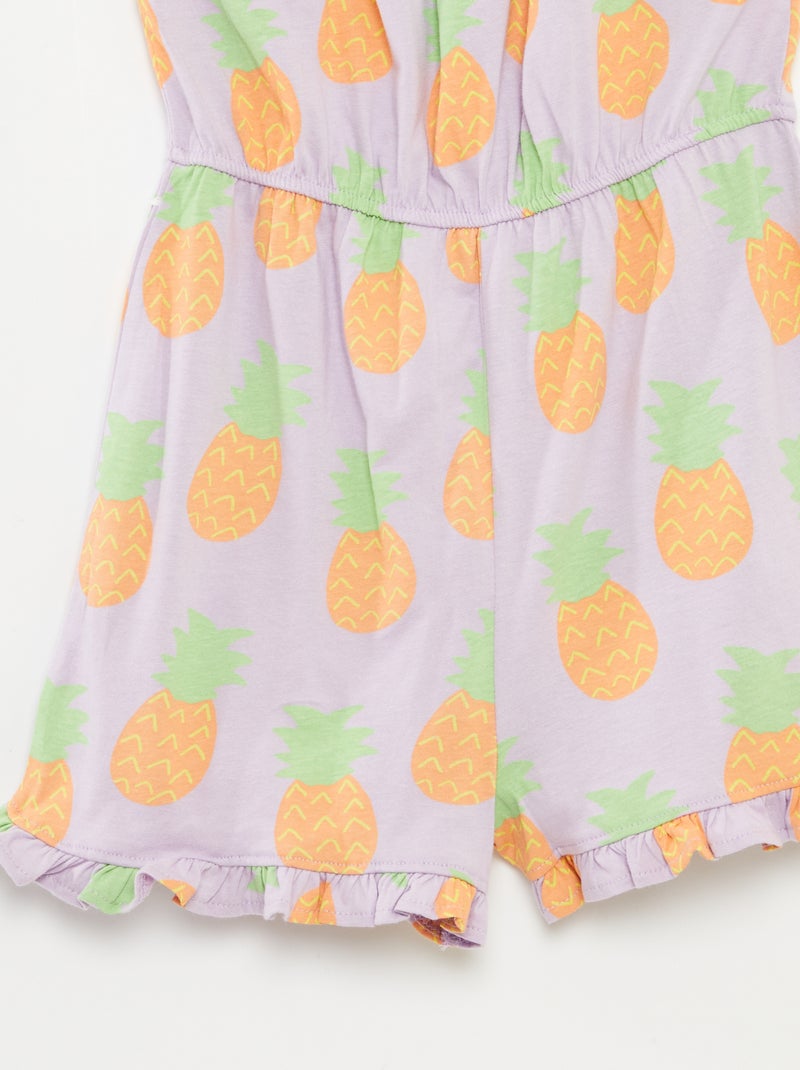 Korte jumpsuit met schouderbandjes en print PAARS - Kiabi