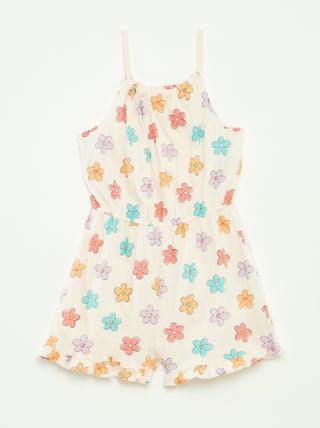 Korte jumpsuit met schouderbandjes en print