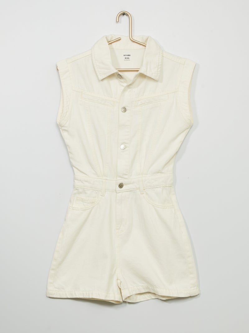 Korte jumpsuit van denim WIT - Kiabi