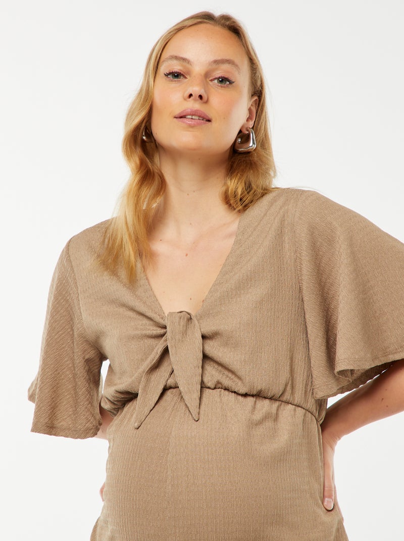 Korte jumpsuit van gewafelde stof - Zwangerschapsmodel Biege - Kiabi