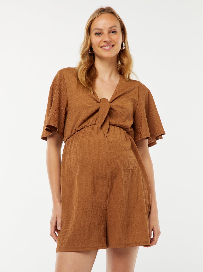 Korte jumpsuit van gewafelde stof - Zwangerschapsmodel Bruin - Kiabi