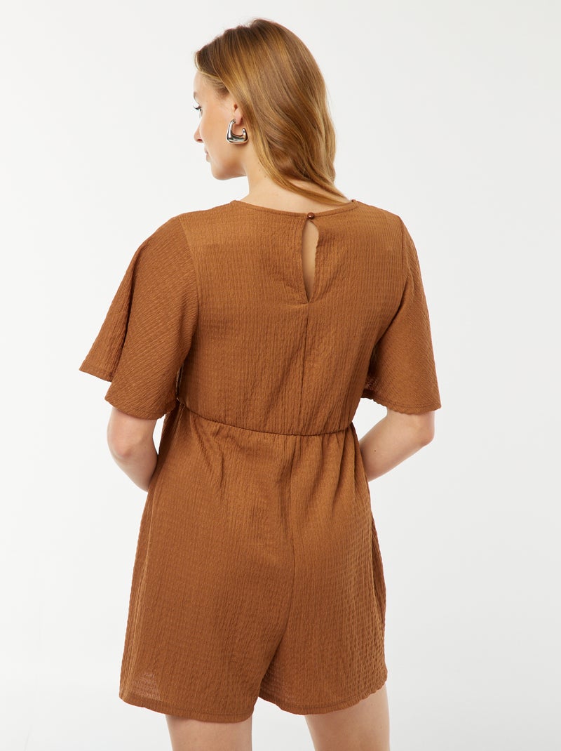 Korte jumpsuit van gewafelde stof - Zwangerschapsmodel Bruin - Kiabi