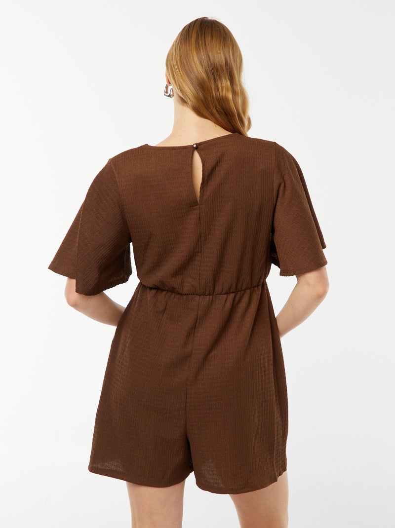 Korte jumpsuit van gewafelde stof - Zwangerschapsmodel bruin - Kiabi
