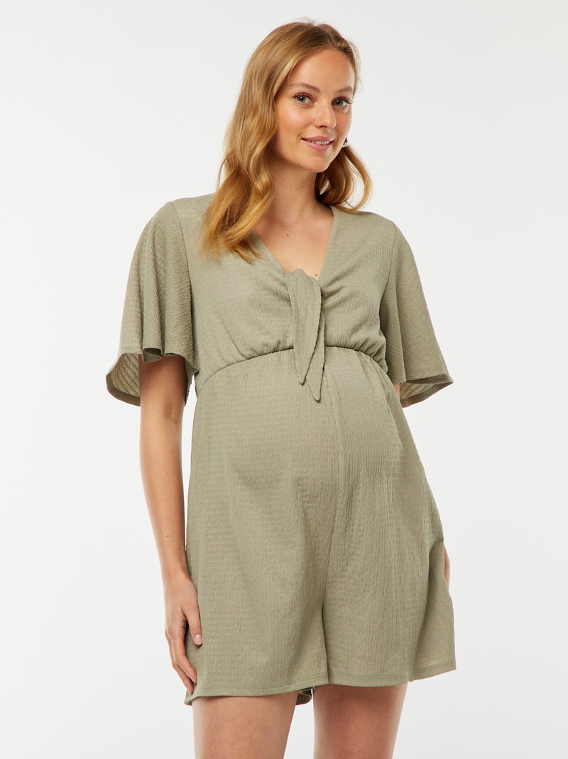 Korte jumpsuit van gewafelde stof - Zwangerschapsmodel Groen - Kiabi