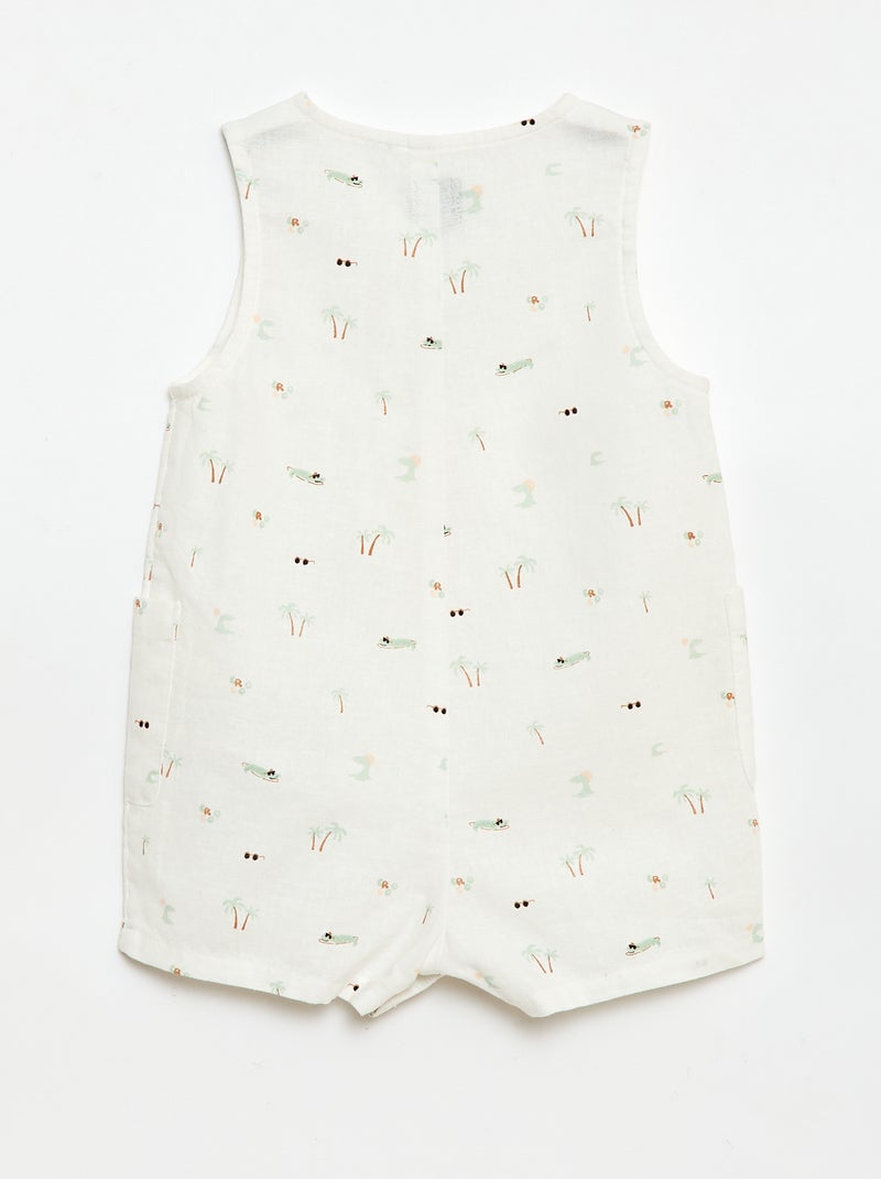 Korte jumpsuit van katoen en linnen Wit - Kiabi