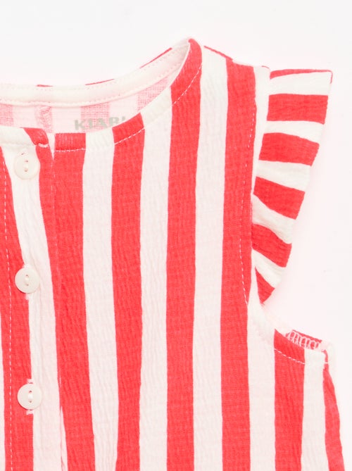 Korte jumpsuit van katoenen jerseytricot met ruches aan de mouwen - Kiabi