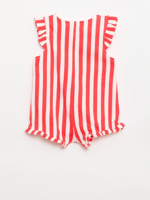 Korte jumpsuit van katoenen jerseytricot met ruches aan de mouwen - Kiabi