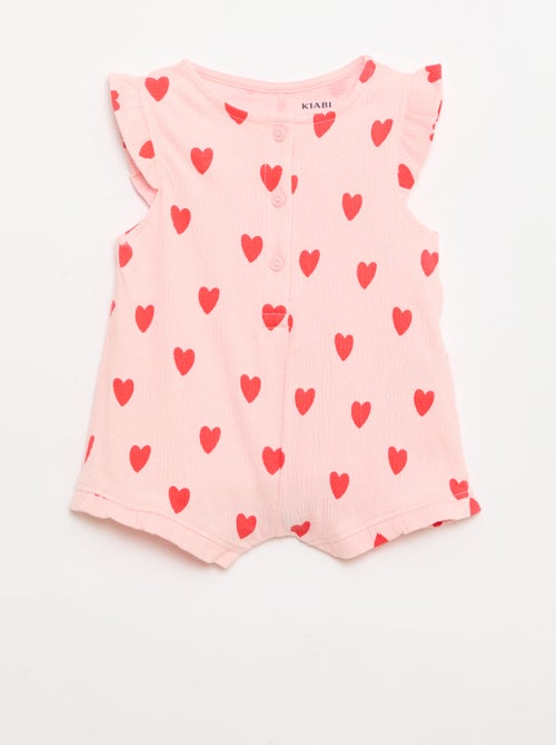 Korte jumpsuit van katoenen jerseytricot met ruches aan de mouwen - Kiabi