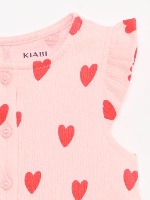 Korte jumpsuit van katoenen jerseytricot met ruches aan de mouwen - Kiabi